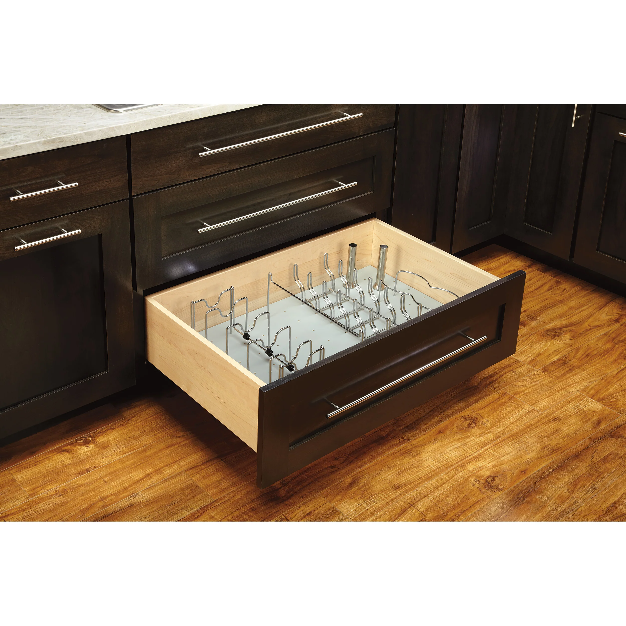 Chrome Lid Organizer for Drawer Peg Boards Chrome  5.25 in (133 mm) W x 16.88 in (429 mm) D x 5.38 in (137 mm) H - Image 3