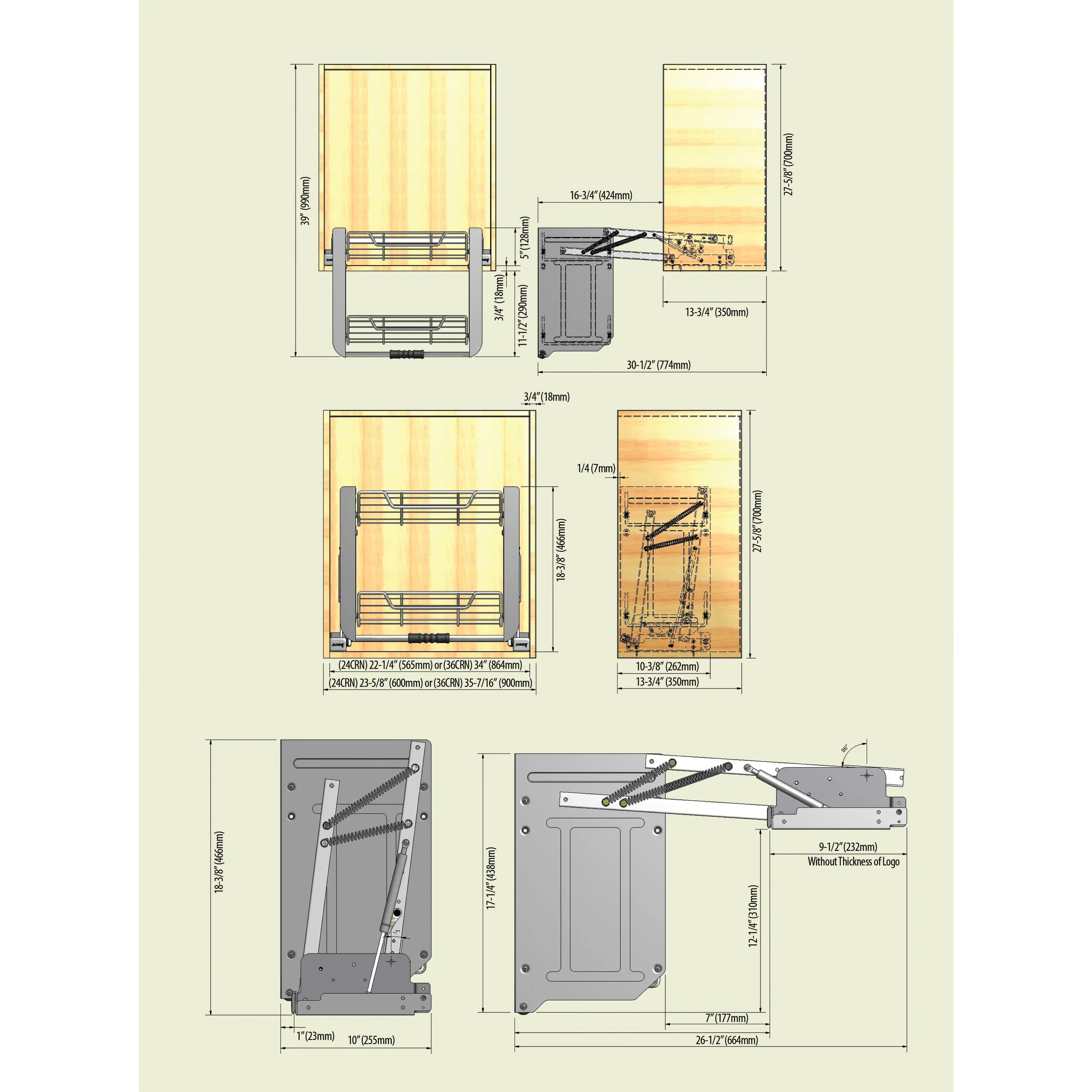 24 in Chrome Pull Down Shelf Chrome  22.25 in (565 mm) W x 10.5 in (267 mm) D x 18.38 in (467 mm) H - Image 2