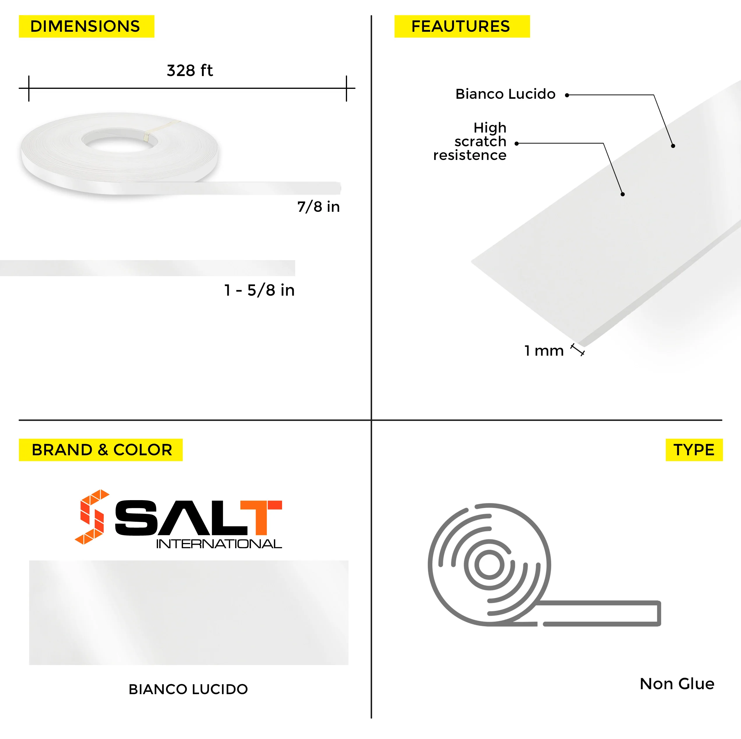 Bianco Lucido PVC Edge Banding (328 ft x 1 mm) - Image 3