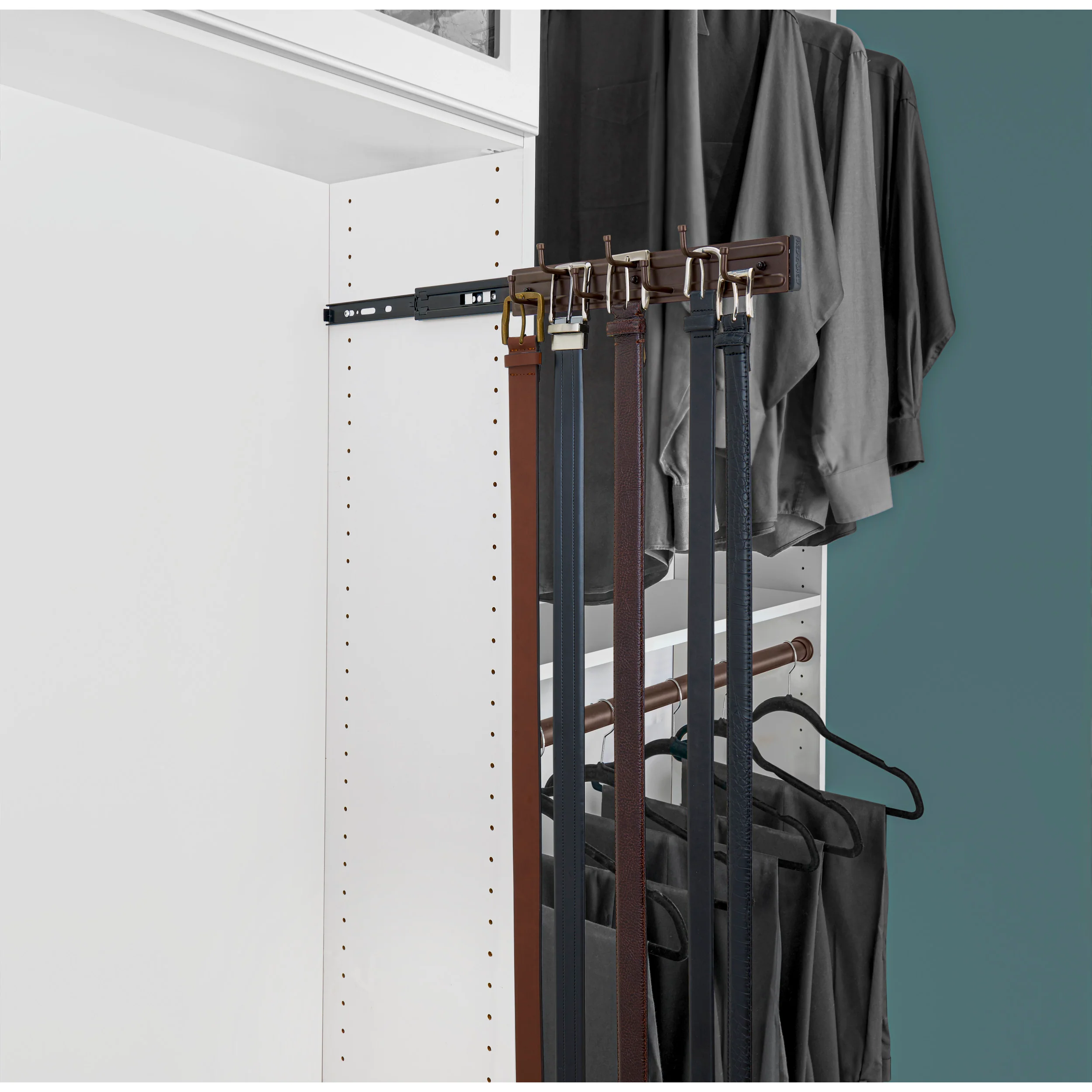 12 inOil Rubbed Bronze Pullout Belt Rack Oil Rubbed Bronze  2.5 in (64 mm) W x 12 in (305 mm) D x 1.88 in (48 mm) H - Image 2