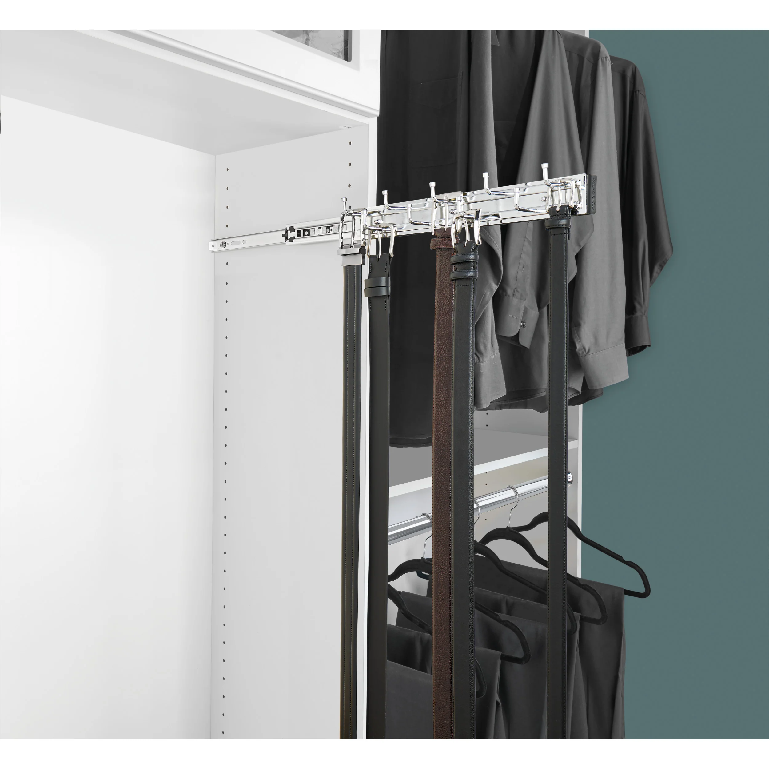14 in Chrome Pullout Belt Rack Chrome 2.5 in (64 mm) W x 14 in (356 mm) D x 1.88 in (48 mm) H - Image 3