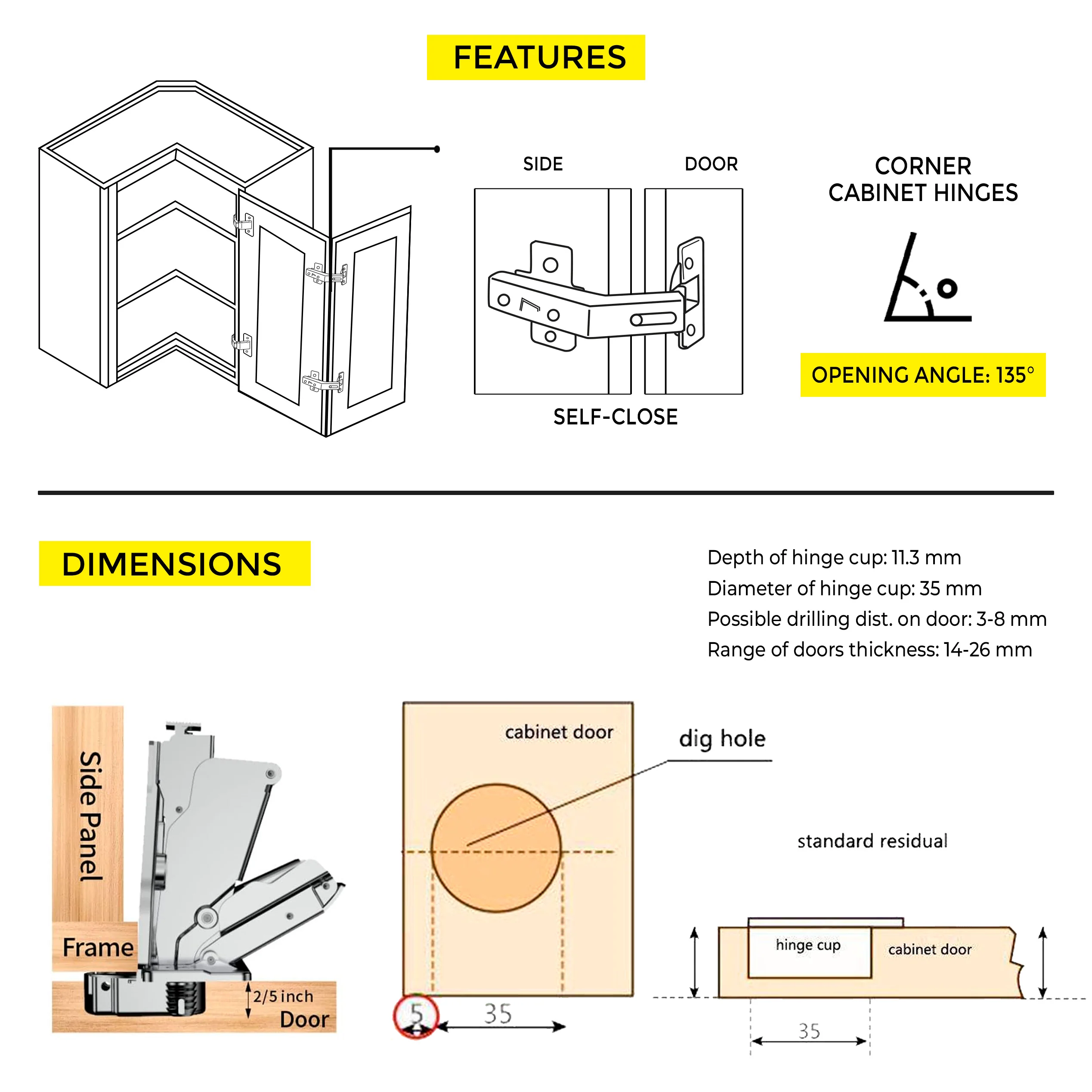 Clip-On Hinge 135° Pie Cut - Image 4