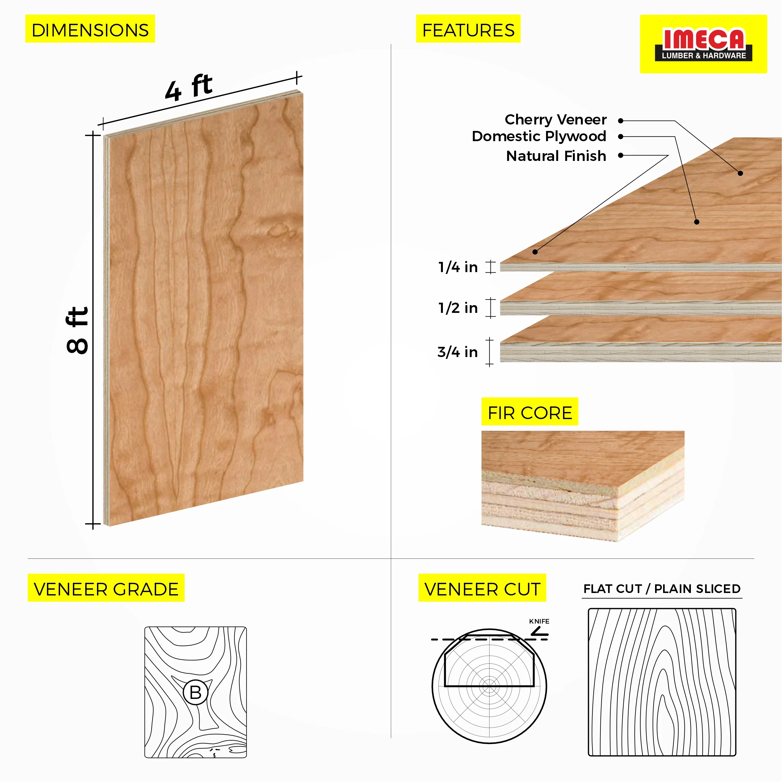 Cherry Plywood, Plain Sliced Veneer 4 ft x 8 ft - Image 2
