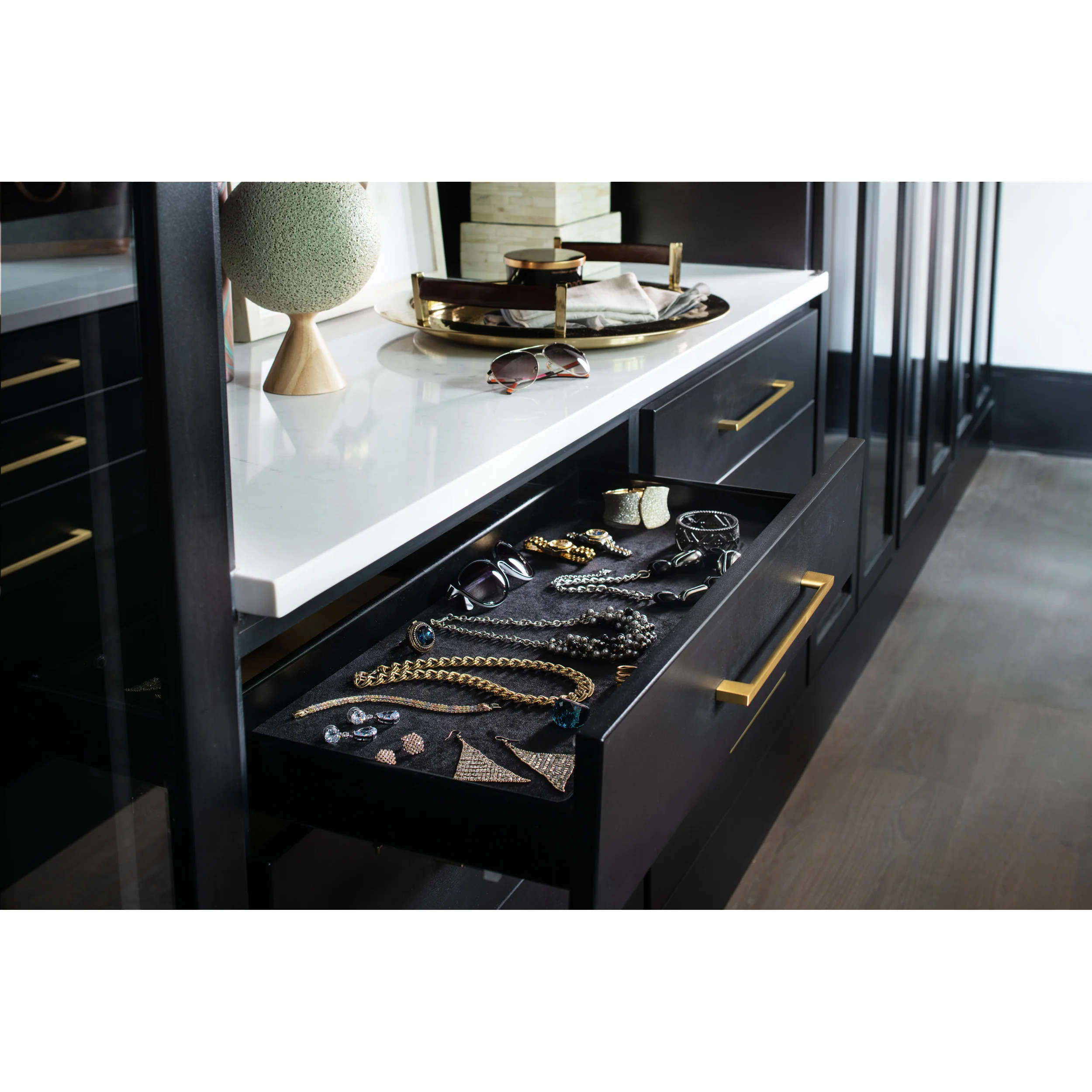 24 in Black Medium Undermount Jewelry Drawer Black 24 in (610 mm) W x 14 in (356 mm) D x 3.13 in (80 mm) H