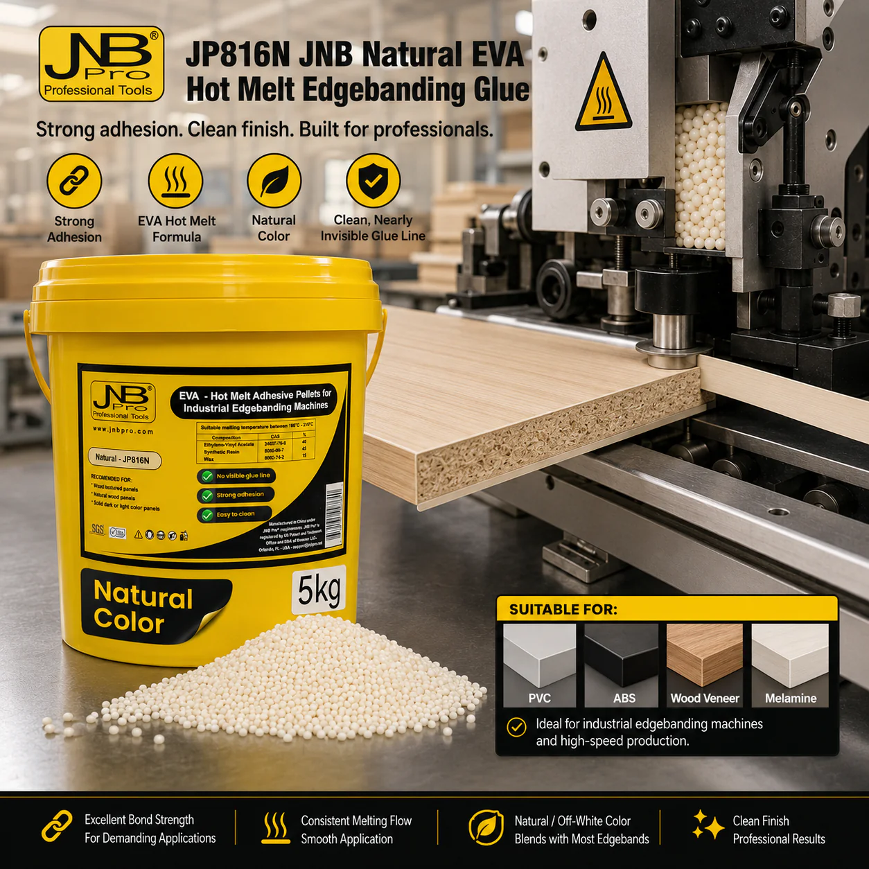 JNB Natural EVA Hot Melt Edgebanding Glue - 5 kg (11 lb) - Image 2
