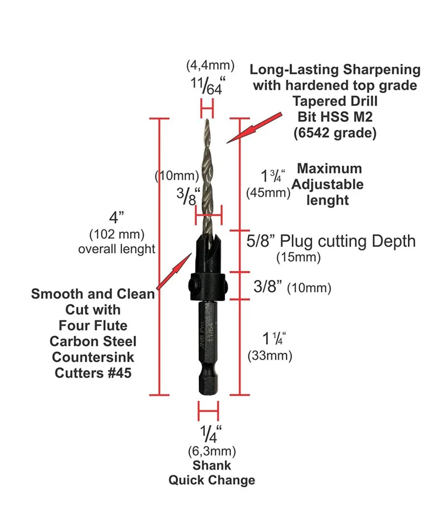 JNB #8 Countersink Drill Bit Set - 3 Pc w/ Extra Bit - Image 3