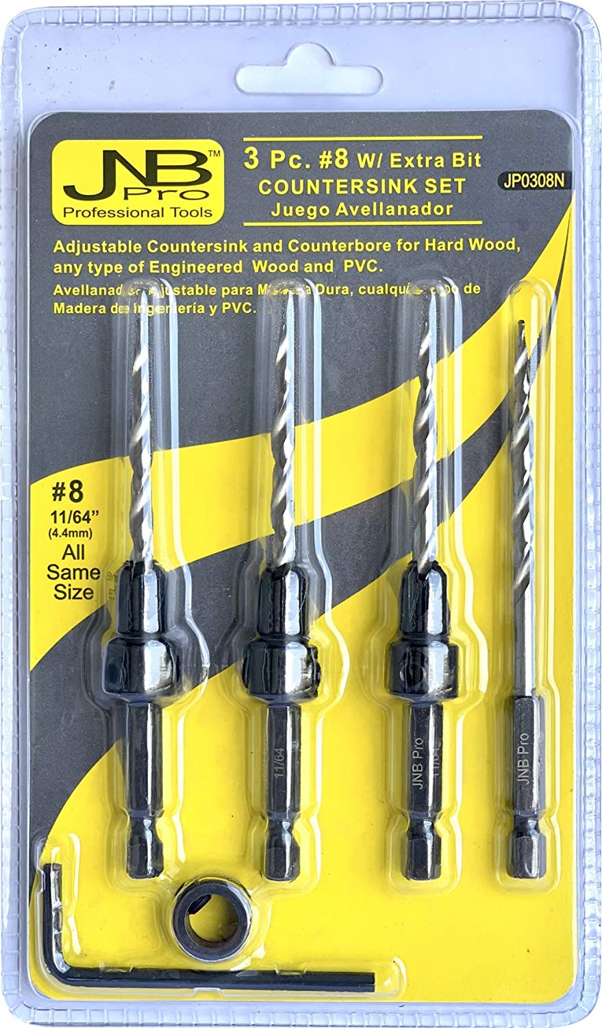 JNB #8 Countersink Drill Bit Set - 3 Pc w/ Extra Bit - Image 4