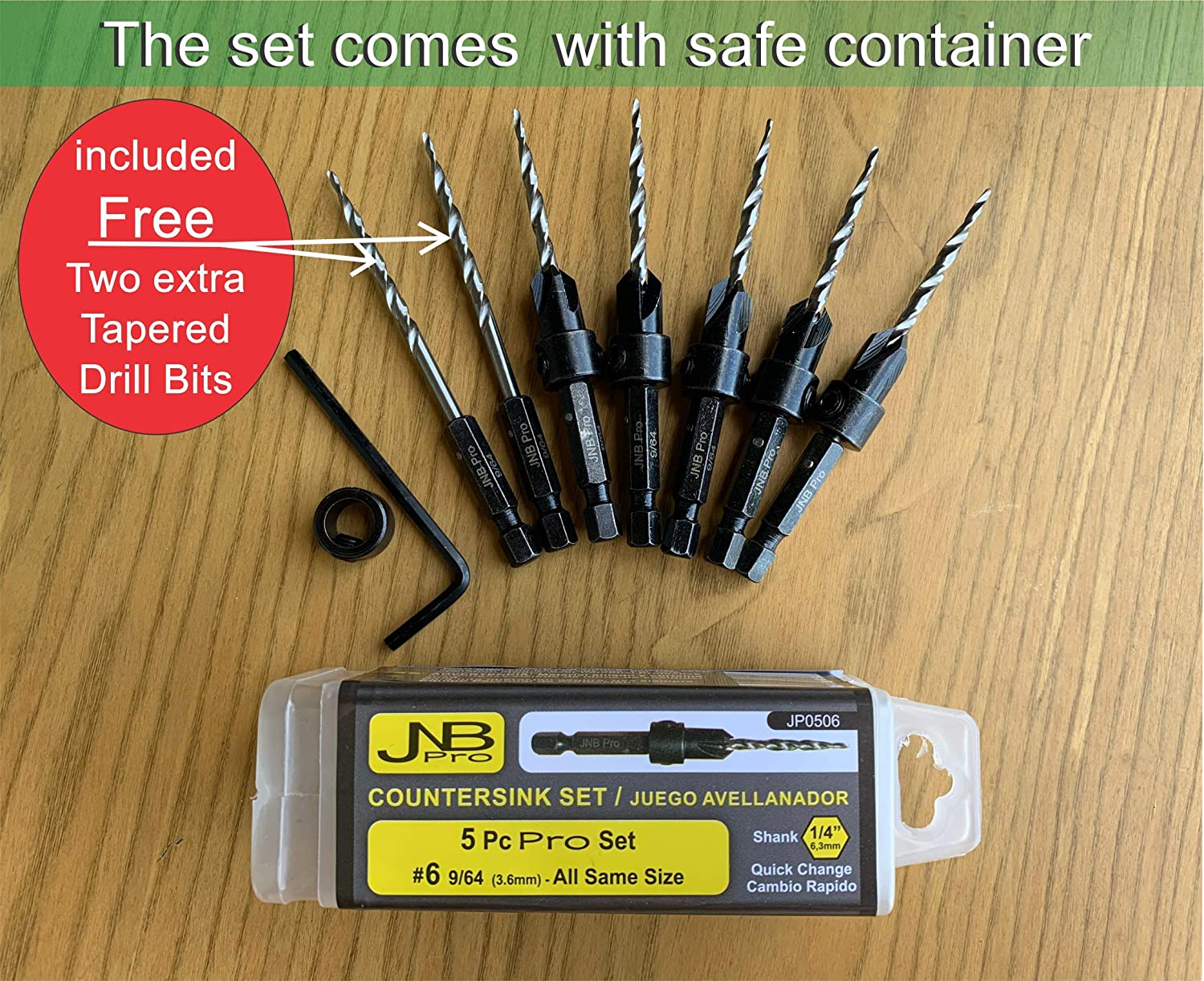 JNB #6 Countersink Drill Bit Set - 5 Pc w/ 2 Extra Bits - Image 3