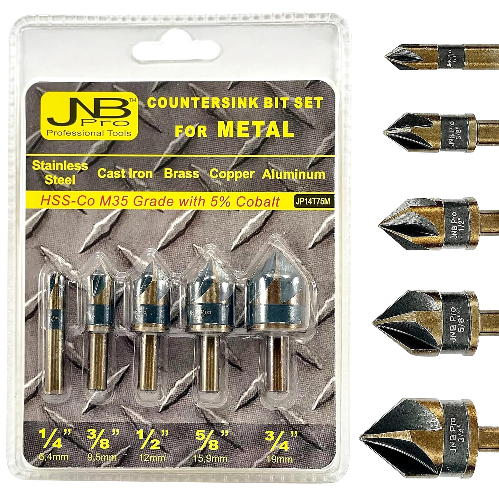 JNB Countersink Set for Metal - 5 Pc, 82-Degree HSS-Co - Image 5