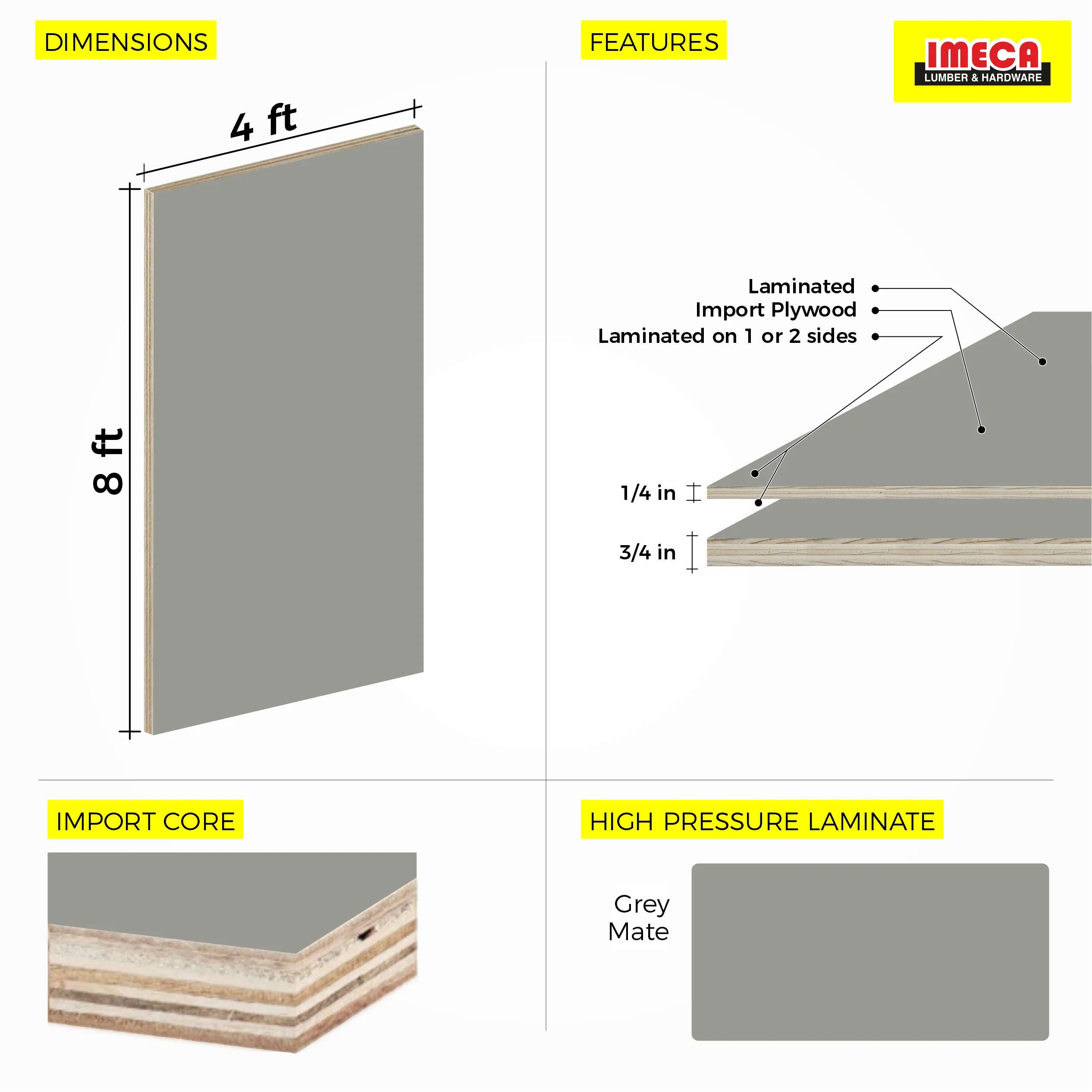 Laminated Grey Plywood 4 ft x 8 ft (Imported Plywood) - Image 3