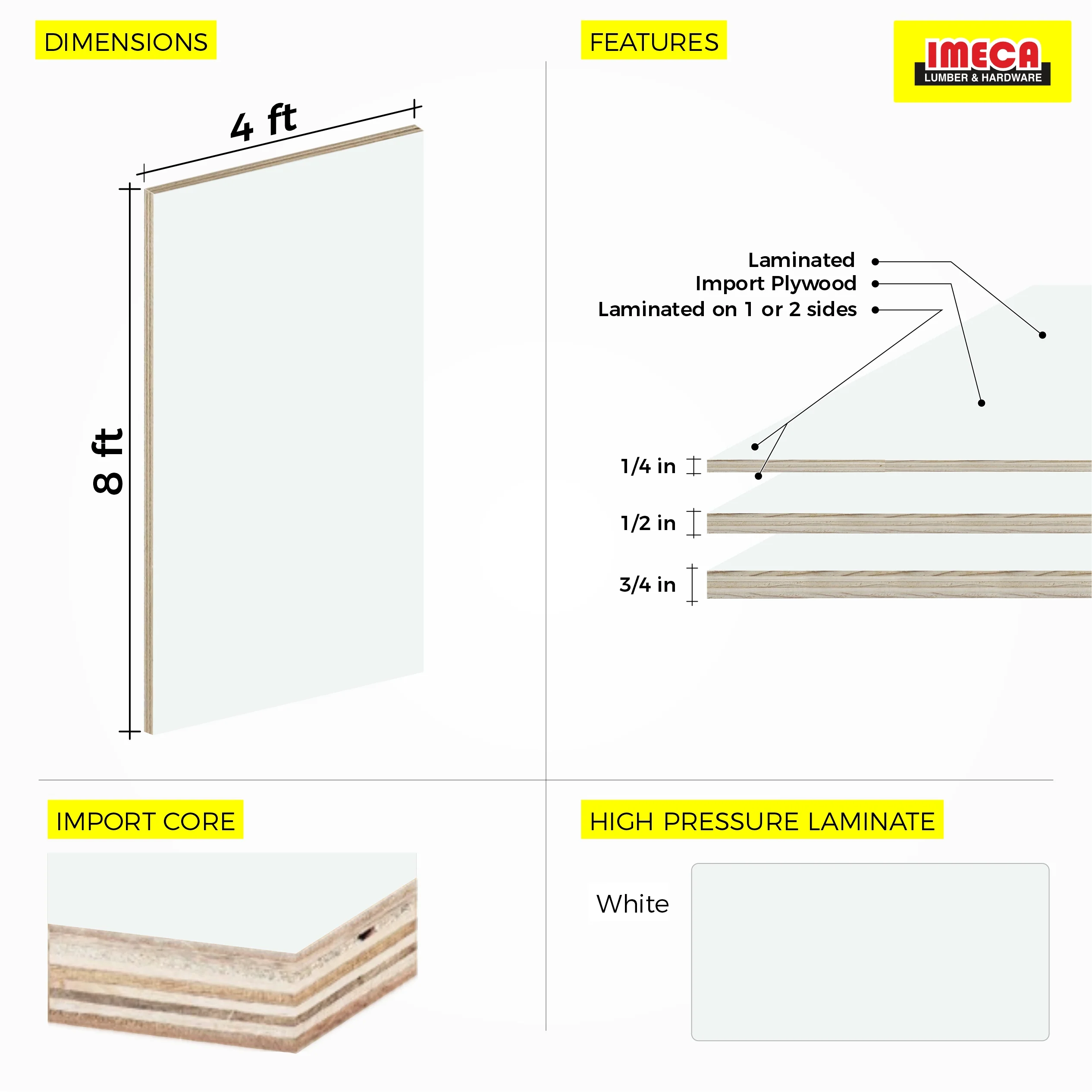 Laminated White Plywood 4 ft x 8 ft (Imported Plywood) - Image 2