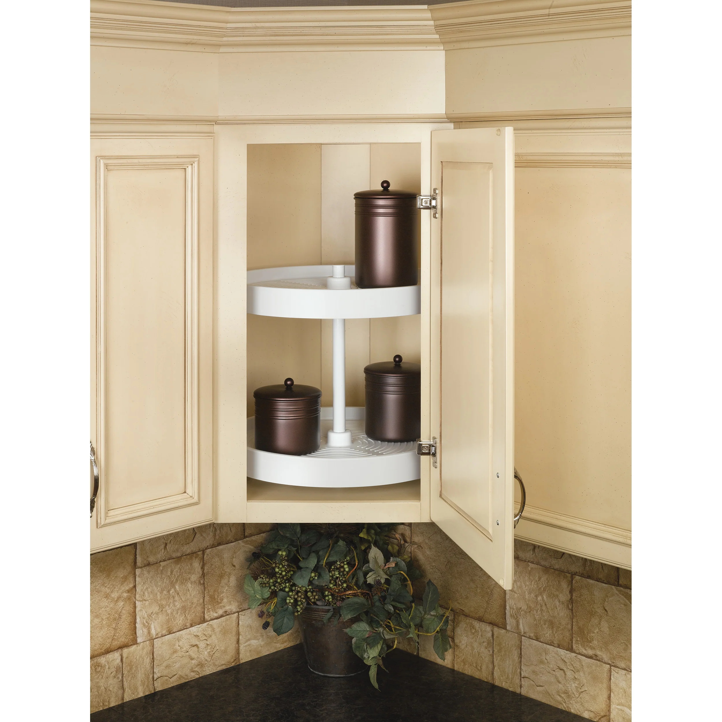 18 in Almond Polymer Full Circle Lazy Susans 2-Shelf Almond 18 in (457 mm) W x 18 in (457 mm) D x 17.38 in (441 mm) H - Image 3