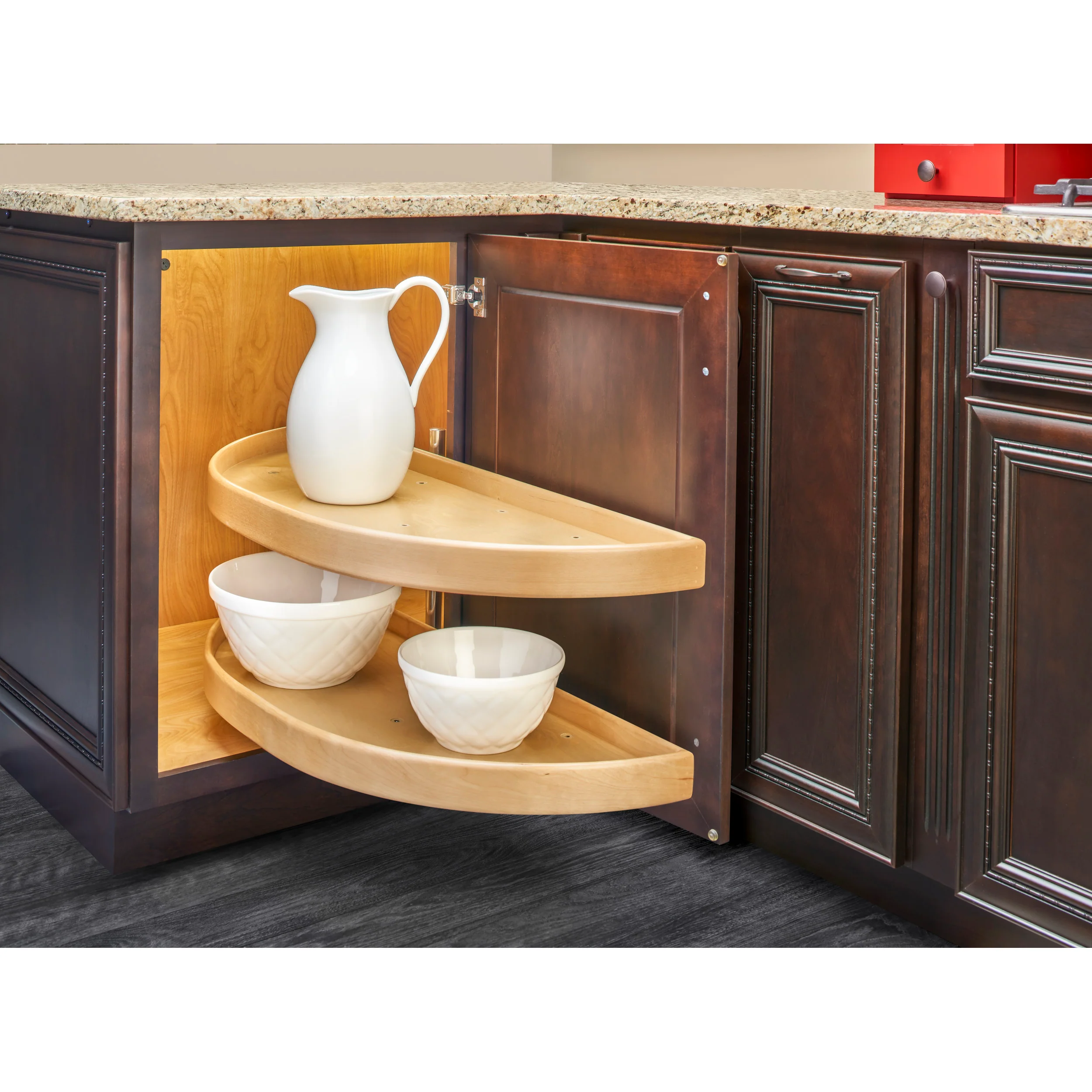 38 in Natural Wood Two-Tier Half-Moon Lazy Susans Natural 38 in (965 mm) W x 17.13 in (435 mm) D x 16 in (406 mm) H - Image 2