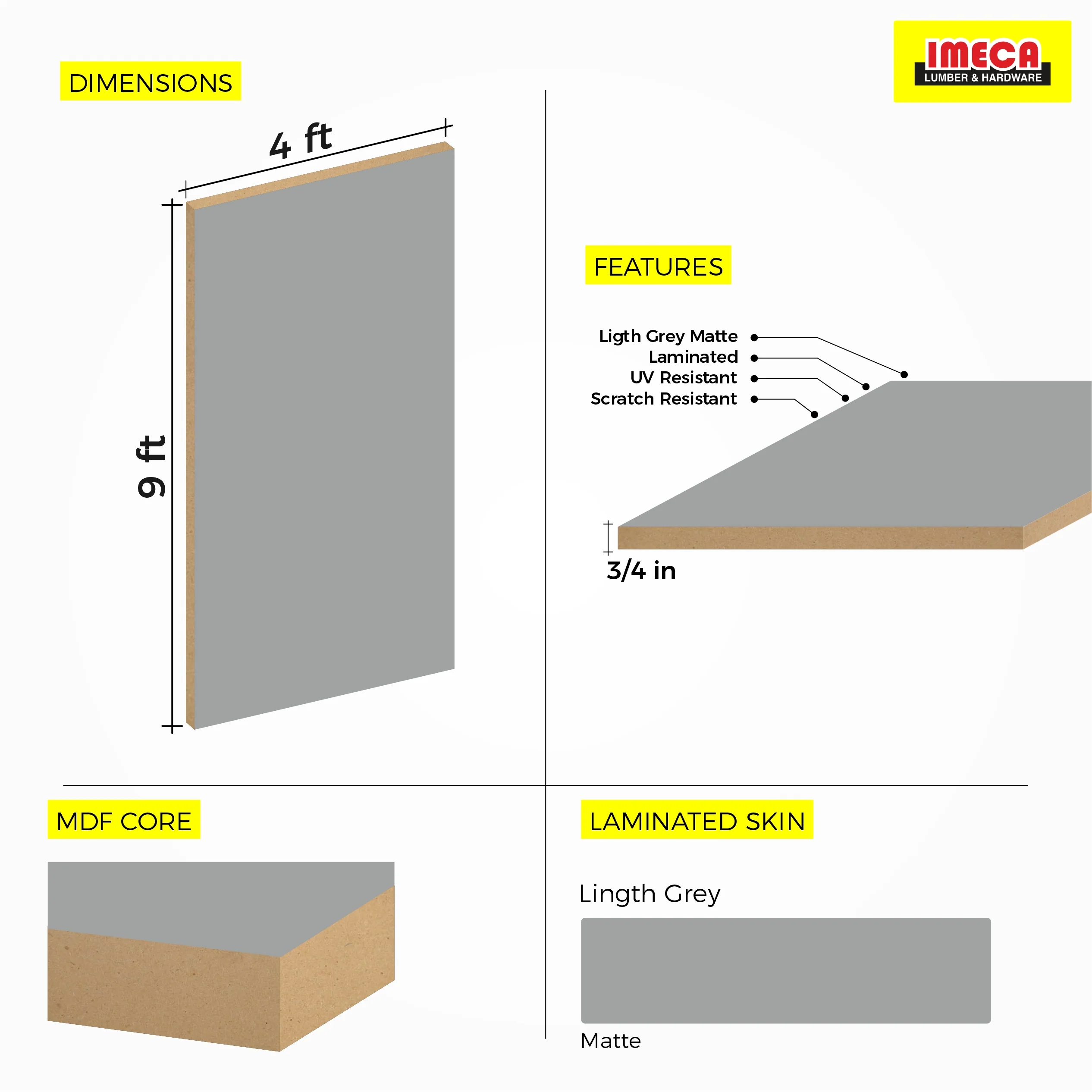 MDF Light Grey Matte (3/4 in. 4 ft x 9 ft) - Image 5