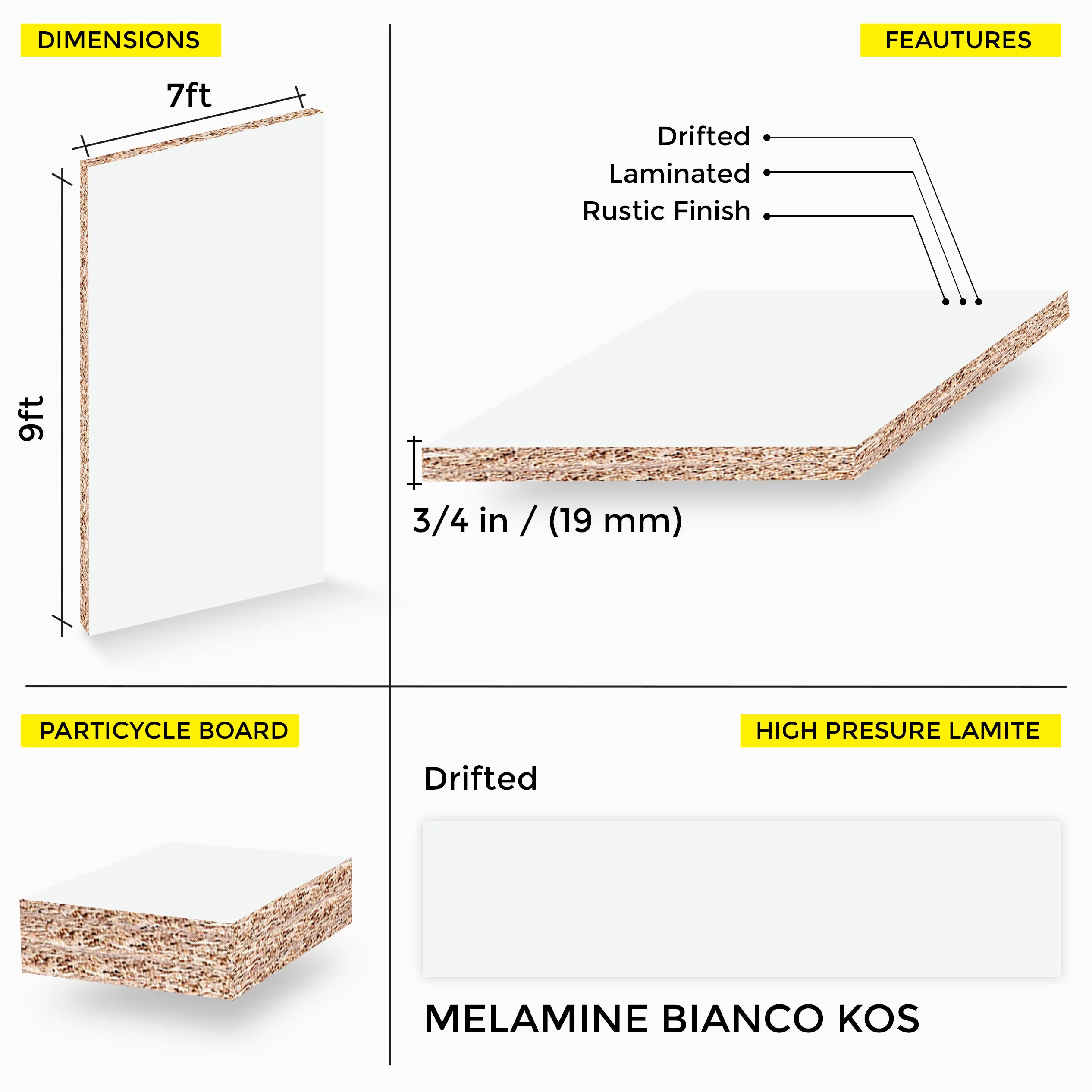 MELAMINE BIANCO KOS 7X9 19MM