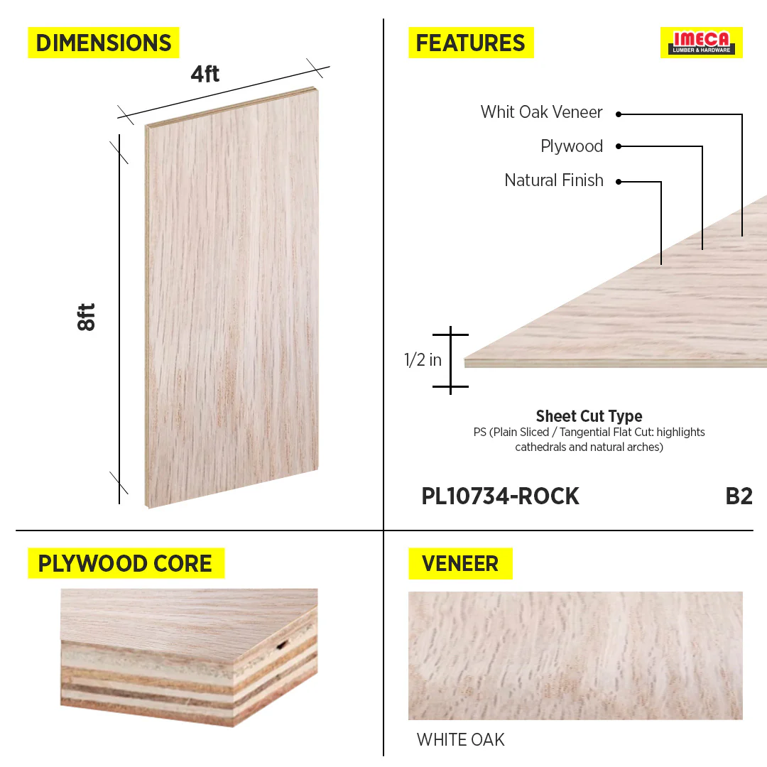PLYWOOD DOMESTIC WHITE OAK 1/2 4x8 A1 PS - Image 2