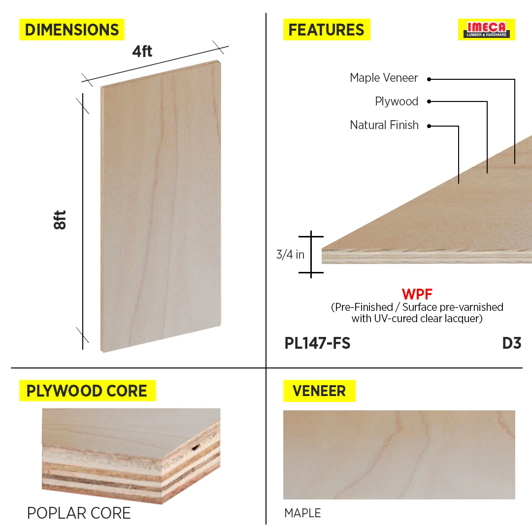 PLYWOOD WPF MAPLE VC 3/4 D-3 48.5"X96.5" - Image 2