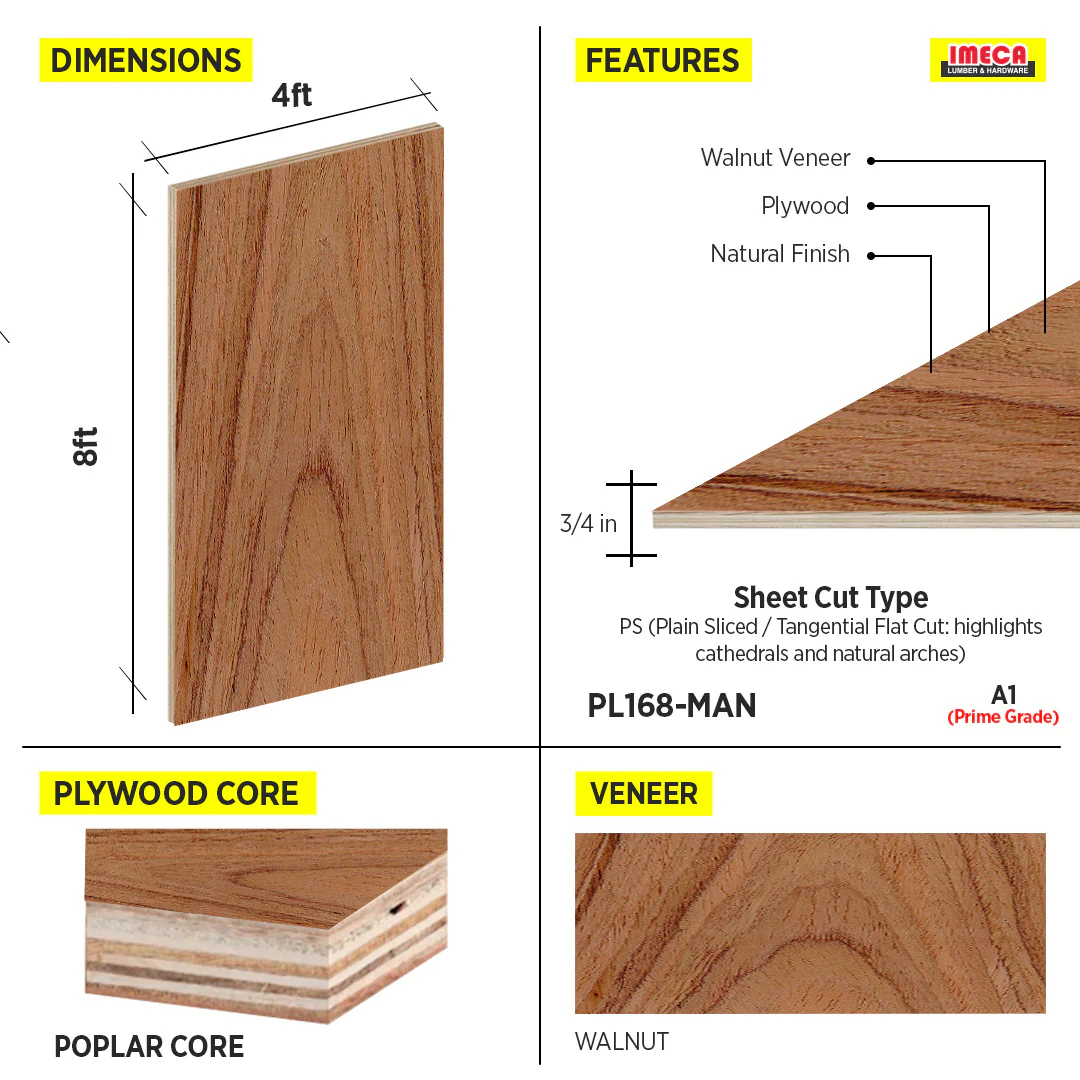 PLYWOOD WALNUT 3/4" A1 PS 4X8 POPLAR CORE - Image 2