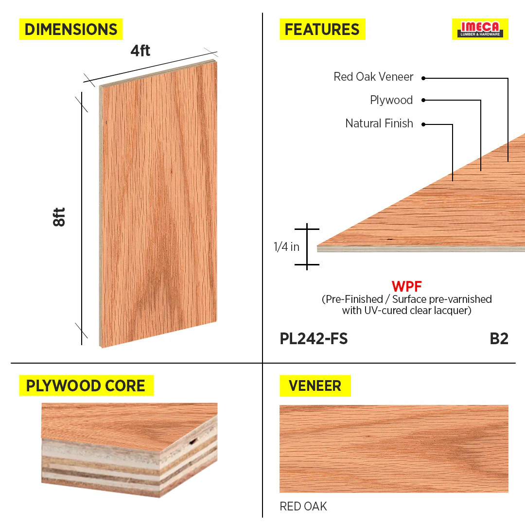 PLYWOOD WPF RED OAK VC 1/4 B-2 48.5"X96.5" - Image 2