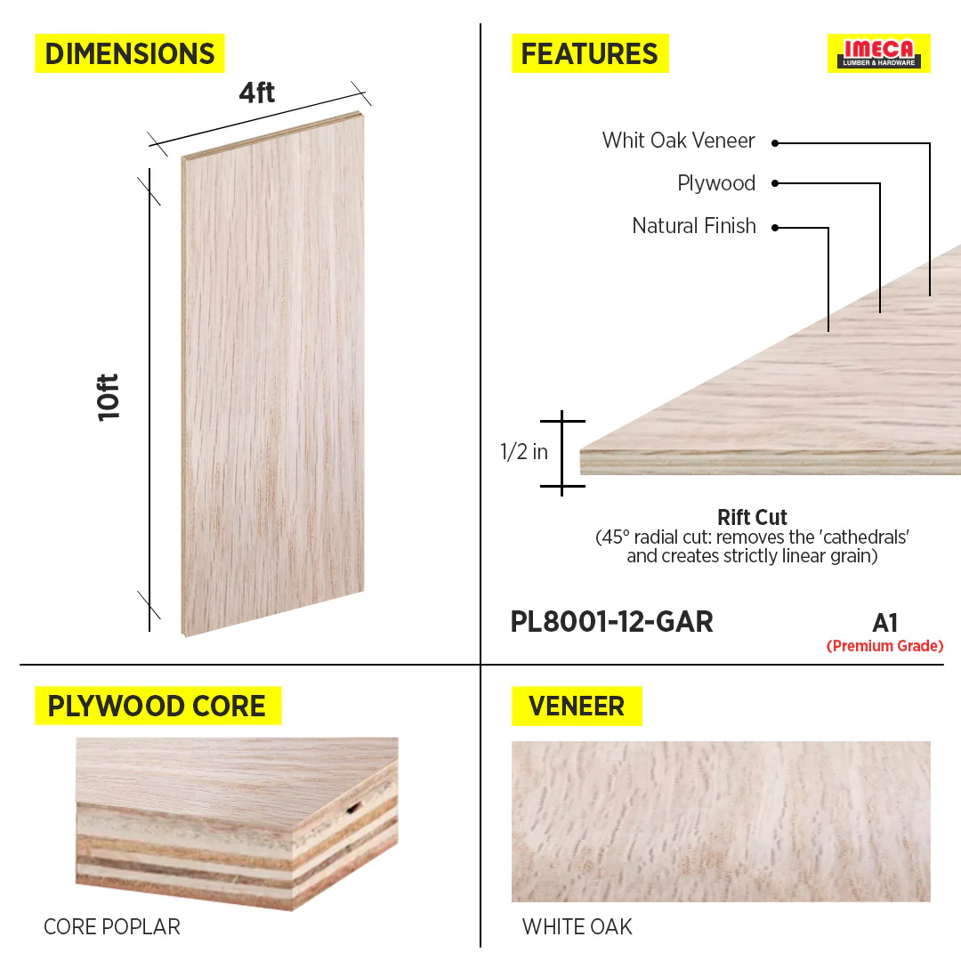 PLYWOOD WH OAK 3/4 A1 RIFT CUT 4X8 POPLAR CORE - Image 2