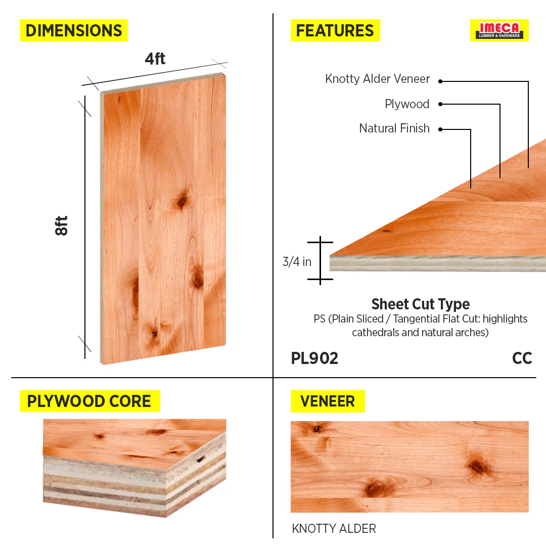 PLYWOOD PS KNOTTY ALDER VC 3/4 CC 48 X 96 - Image 2