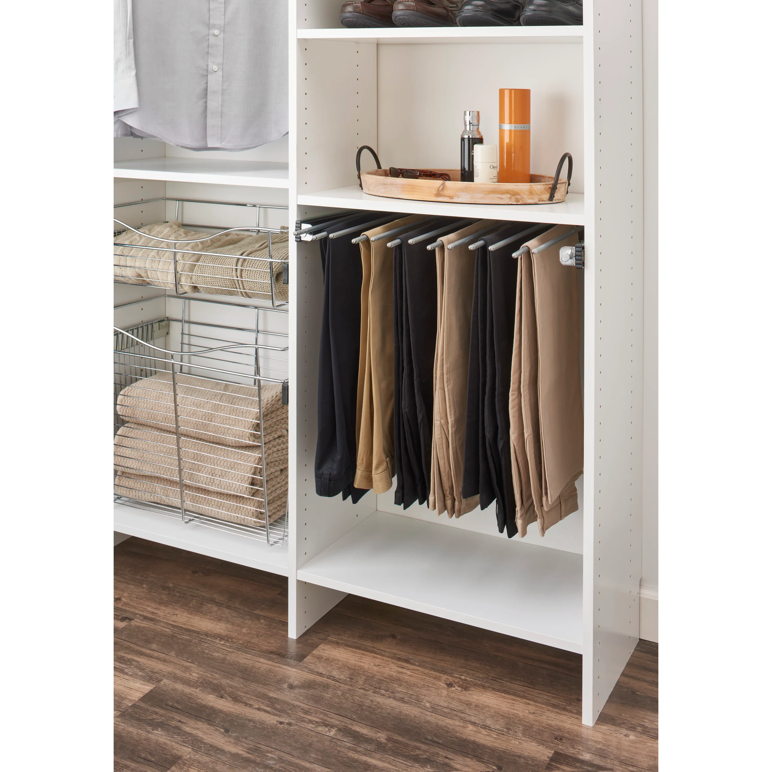 30 in Chrome Pullout Pants Rack w/16 pants rods Chrome  29.75 in (756 mm) W x 14 in (356 mm) D x 3 in (76 mm) H - Image 4