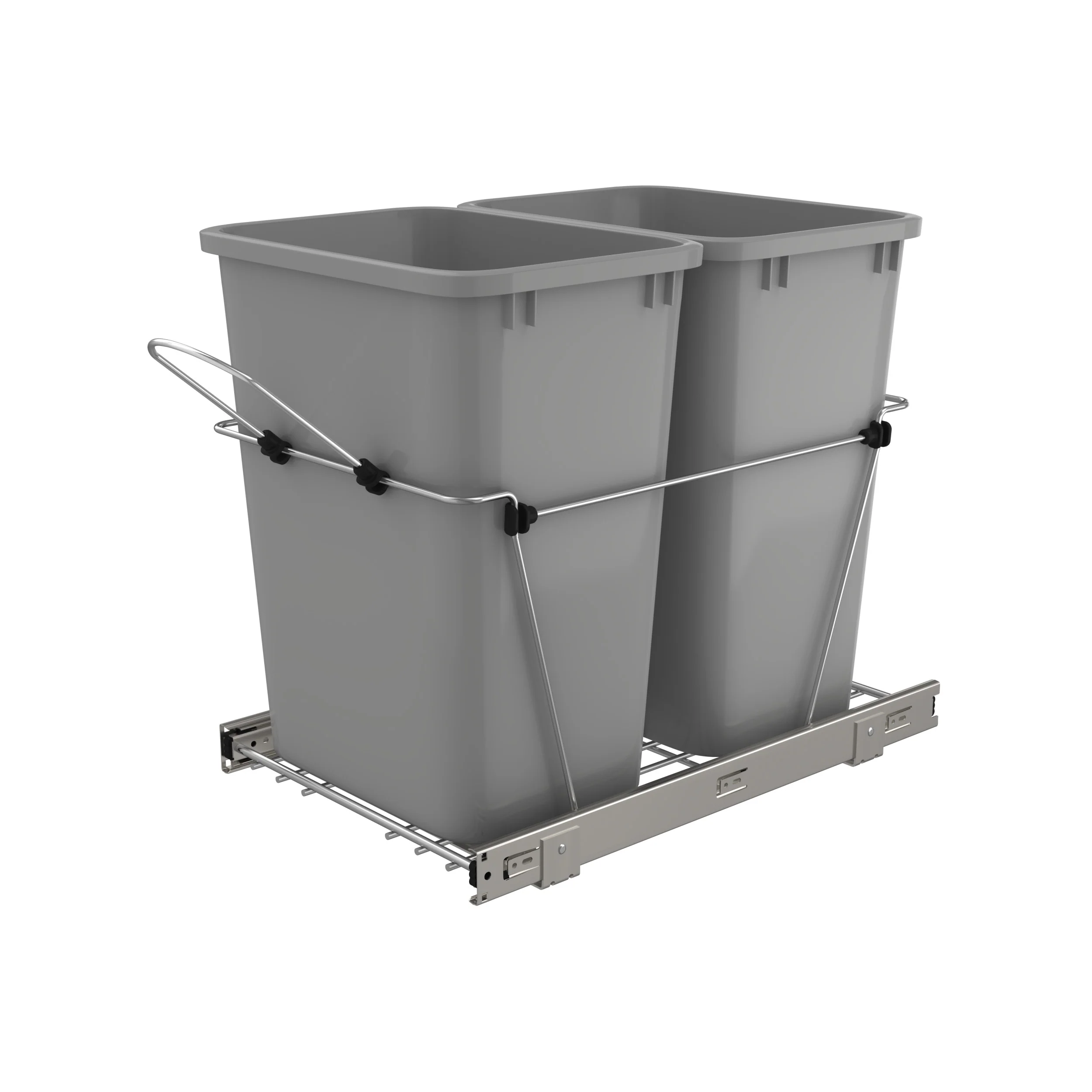 Double 35 Qrt Pull-Out Waste Containers Metallic Silver 14.38 in (365 mm) W x 22 in (559 mm) D x 19.25 in (489 mm) H - Image 2