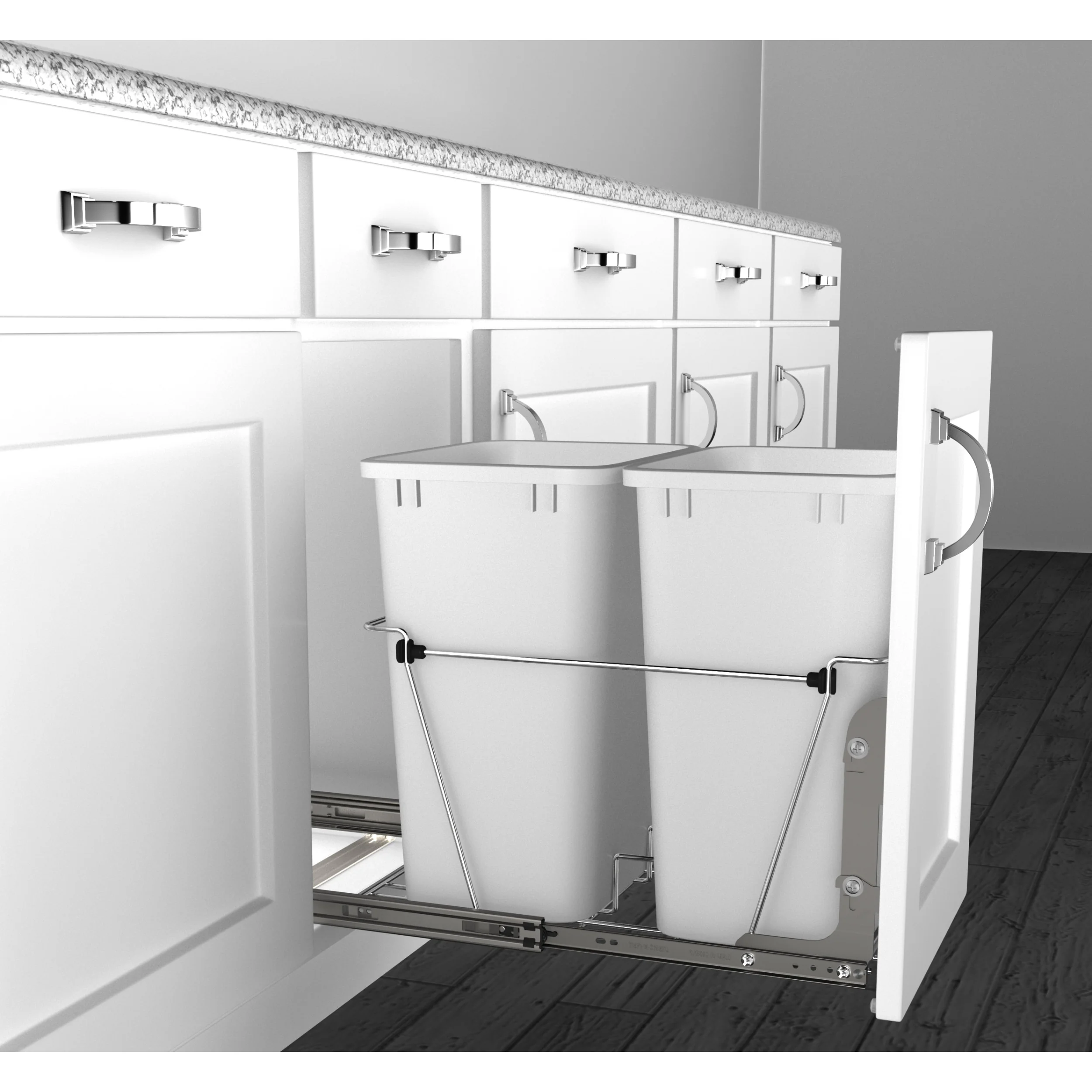 Double 35 Qrt Pull-Out Waste Containers Black  14.38 in (365 mm) W x 22 in (559 mm) D x 19.25 in (489 mm) H - Image 3