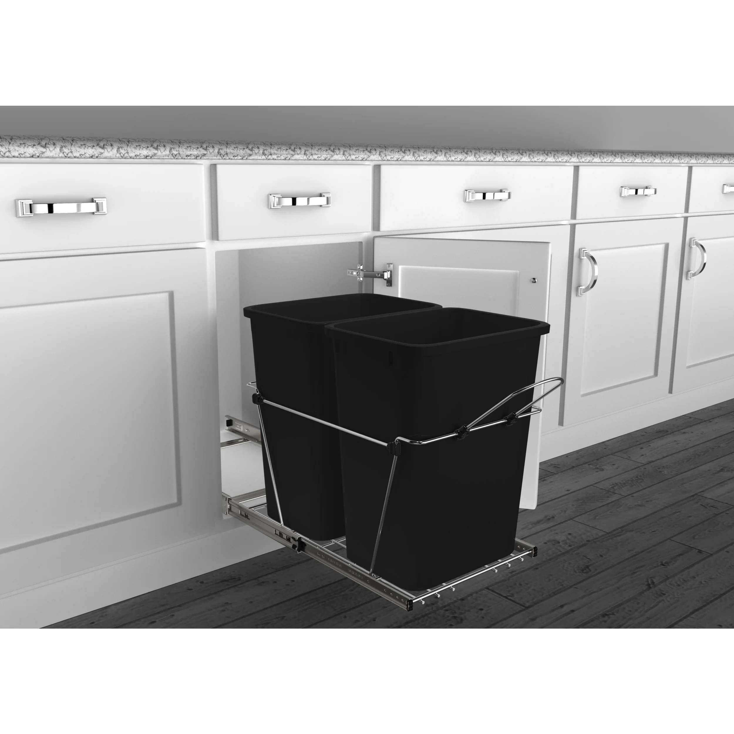 Double 35 Qrt Pull-Out Waste Containers Black  14.38 in (365 mm) W x 22 in (559 mm) D x 19.25 in (489 mm) H - Image 6