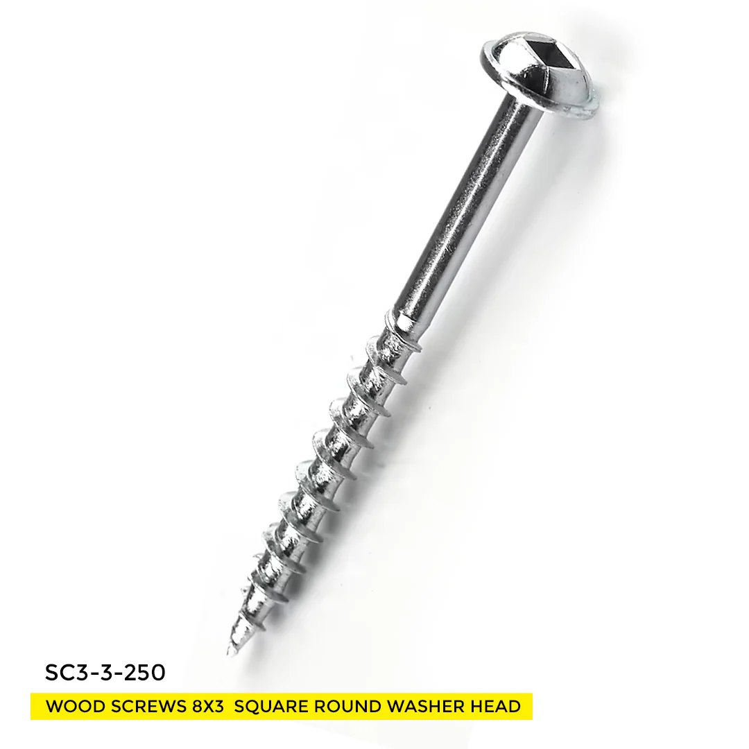 WOOD SCREWS IMEX SQUARE ROUND WASHER WITH NIBS #8 3" TYPE 17 COARSE ZINC 250 BOX - Image 2