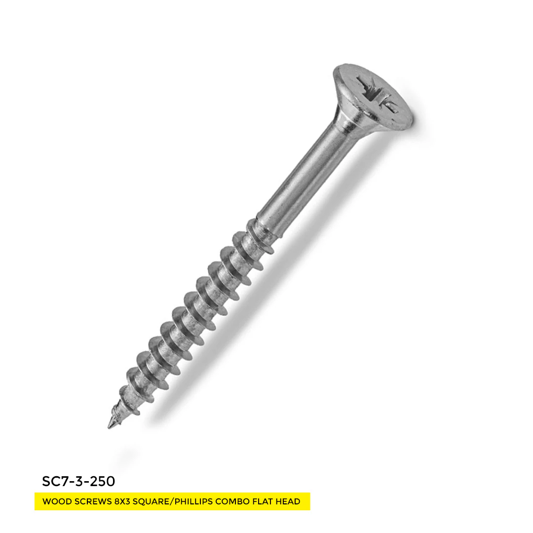 WOOD SCREWS IMEX SQUARE/PHILLIP COMBO FLAT HEAD WITH NIBS #8 3" TYPE 17 COARSE ZINC 250 BOX - Image 3