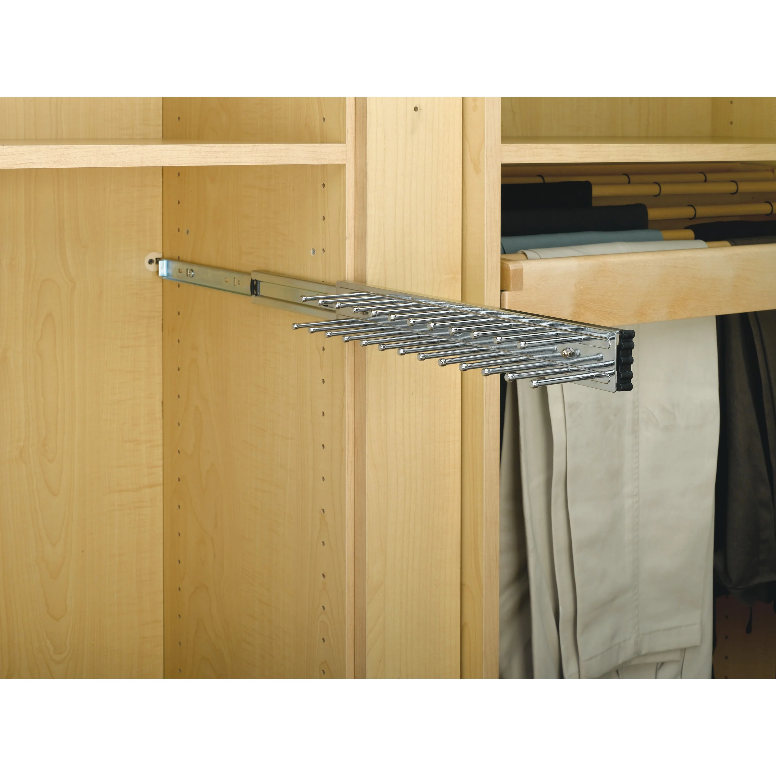 12 in Chrome Side mount Tie Rack Chrome 2.5 in (64 mm) W x 12 in (305 mm) D x 1.88 in (48 mm) H - Image 2
