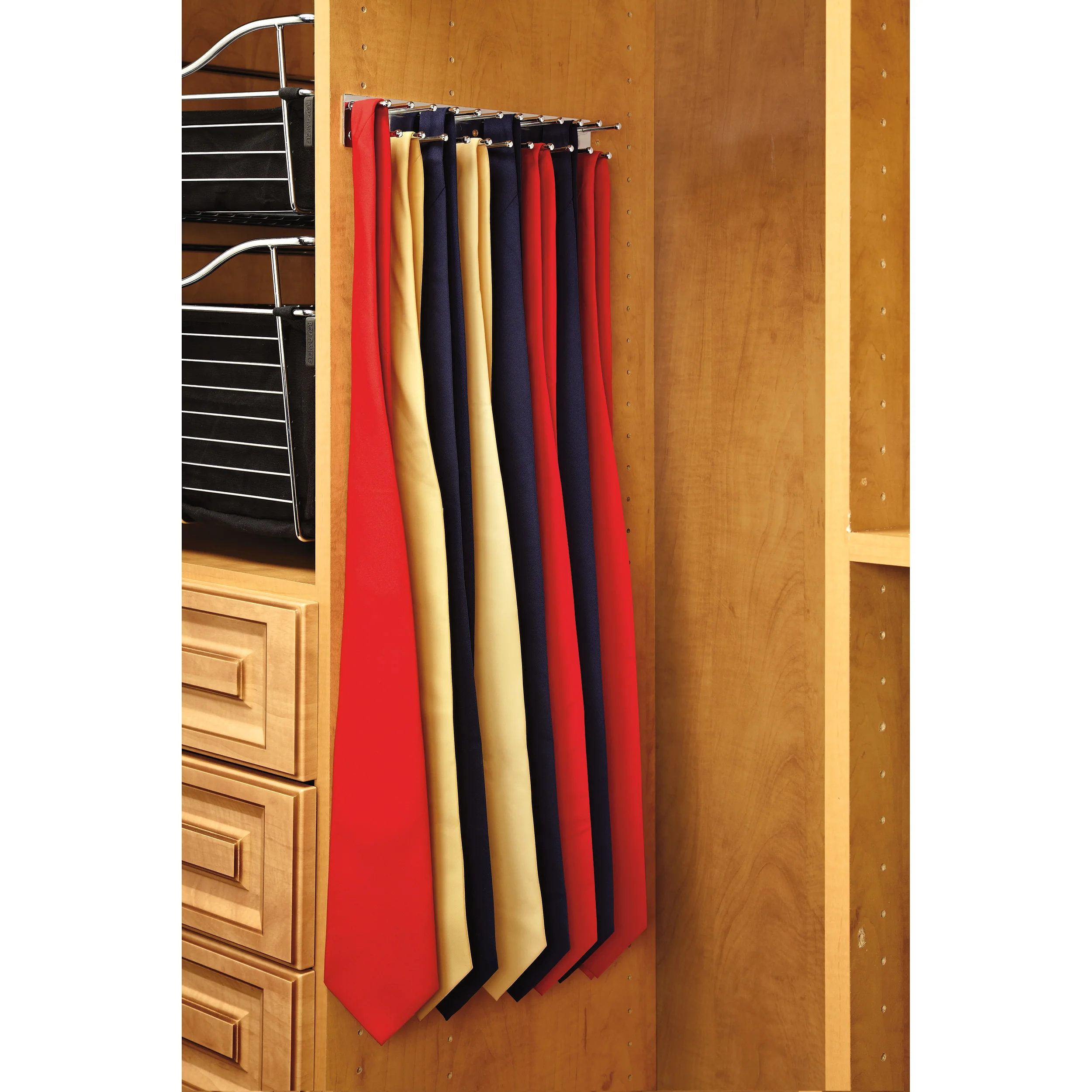 12 in Chrome Side mount Tie Rack Chrome 2.5 in (64 mm) W x 12 in (305 mm) D x 1.88 in (48 mm) H - Image 4