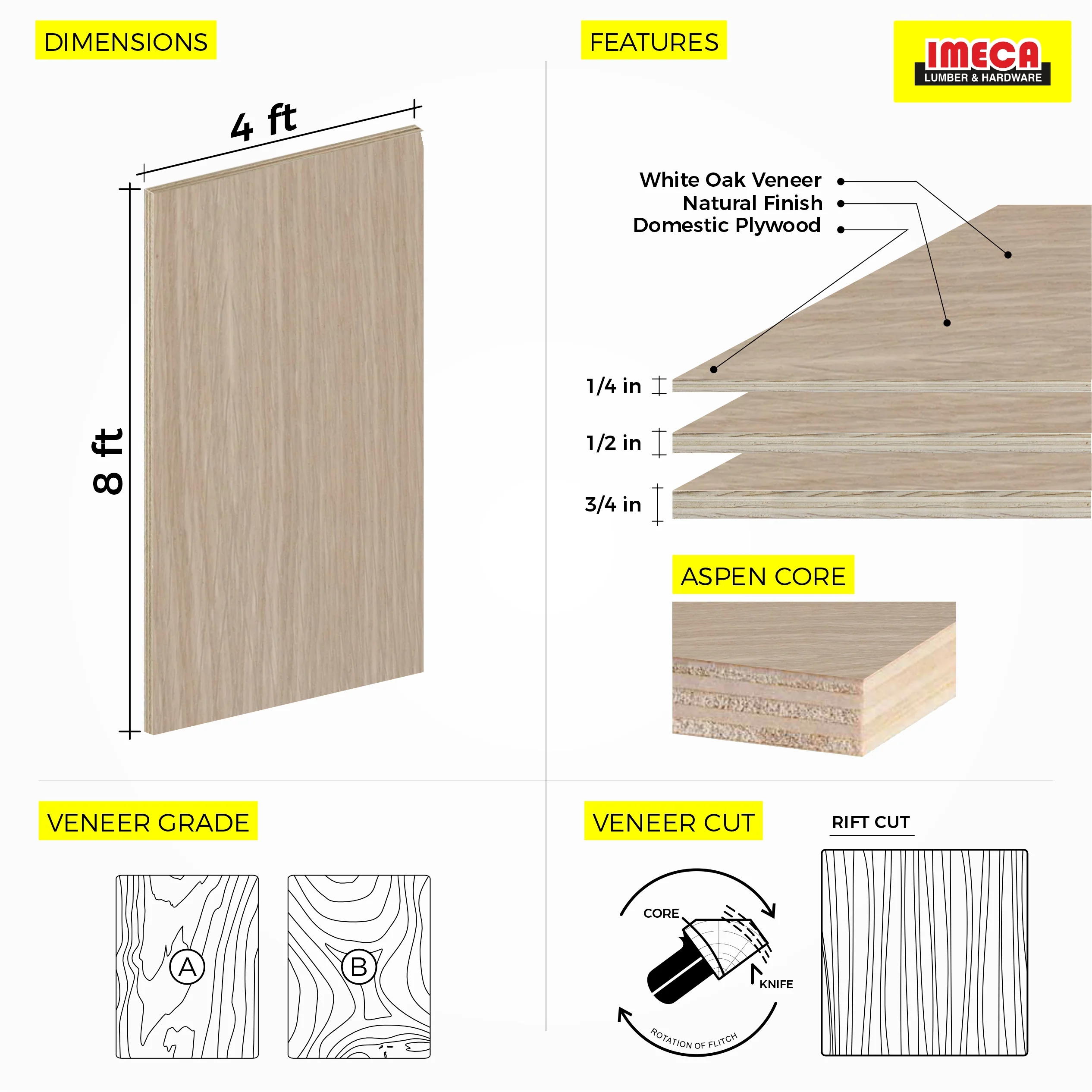 White Oak Plywood, Rift Cut Veneer 4 ft x 8 ft - Image 5