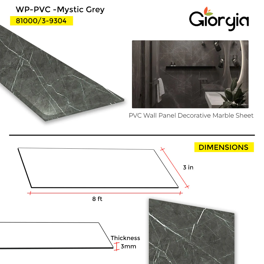 PVC WALL PANEL DECORATIVE MARBLE SHEET 4 X 8 FT  -MYSTIC GREY - Image 2