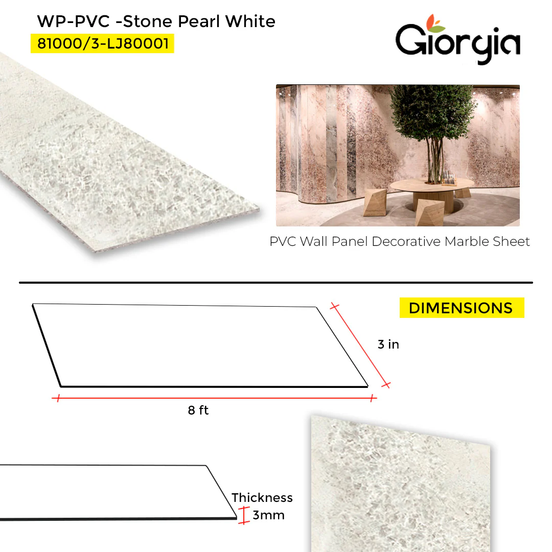 PVC WALL PANEL DECORATIVE MARBLE SHEET 4 X 8 FT  - STONE PEARL WHITE - Image 3